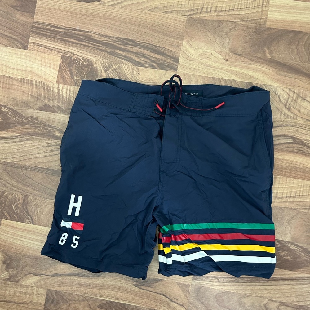 Tommy Hilfiger Blue Swim Trunks with Retro Stripes